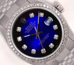 ROLEX DATEJUST 36MM STAINLESS STEEL BLUE VIGNETTE DIAMOND DIAL DIAMOND BEZEL