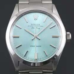 VINTAGE ROLEX REF 5500 CAL 1520 AIR KING 34M AUTOMATIC ICE BLUE DIAL  WATCH