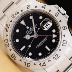 ROLEX MENS EXPLORER II 16570 GMT DATE STAINLESS STEEL BLACK 40MM AUTOMATIC WATCH