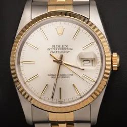 ROLEX DATEJUST 16233 FLUTED BEZEL WATCH 36MM INDEX IVORY DIAL