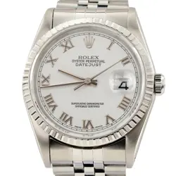 ROLEX DATEJUST MENS STAINLESS STEEL WATCH JUBILEE BAND WHITE ROMAN DIAL 16220