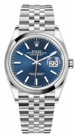 ROLEX DATEJUST 36 STAINLESS STEEL 126200 BRIGHT BLUE, JUBILEE - PRE-OWNED