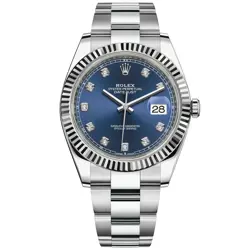 ROLEX DATEJUST 41, STEEL & WHITE GOLD, BRIGHT BLUE DIAMOND DIAL, 126334
