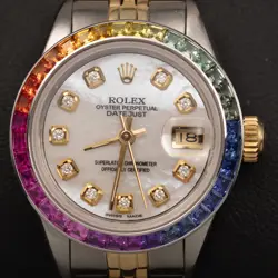 ROLEX DATEJUST 69173 RAINBOW BEZEL WATCH 26MM MOTHER OF PEARL DIAL