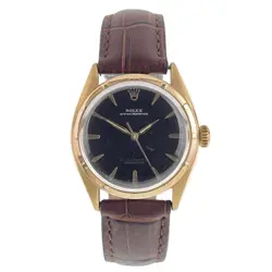 ROLEX OYSTER PERPETUAL 14K GOLD BLACK DIAL 34MM AUTOMATIC MEN’S WATCH 6084