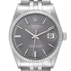 ROLEX DATEJUST STEEL WHITE GOLD GREY DIAL VINTAGE MENS WATCH 1601