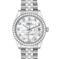 ROLEX DATEJUST MIDSIZE 31 STEEL DIAMOND MOP DIAL LADIES WATCH 178384 BOX CARD