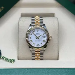 ROLEX LADY-DATEJUST WHITE ROMAN DIAL TWO TONE YELLOW GOLD FLUTED BEZEL JUBILEE