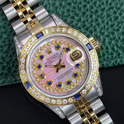 ROLEX LADIES DATEJUST WATCH 69173 PINK MOP DIAMOND-SAPPHIRE DIAL JUBILEE 26MM