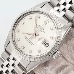 VINTAGE ROLEX DATEJUST FACTORY SILVER DIAMOND 36MM STEEL JUBILEE WATCH 16030