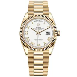 ROLEX DAY-DATE 36 GOLD PRESIDENT 128238 WHITE ROMAN - PRE-OWNED
