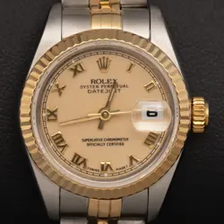 ROLEX DATEJUST 69173 FLUTED BEZEL WATCH 26MM ROMAN IVORY BEIGE DIAL