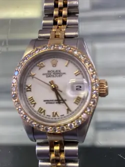 ROLEX DATEJUST 2007 ROMAN NUMERALS NUMBERS DIAMOND BEZEL 26MM TWOTONE