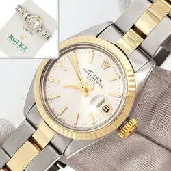 ROLEX DATE 26MM 2-TONE YELLOW GOLD/STEEL SILVER INDEX OYSTER WATCH 6917 PAPERS