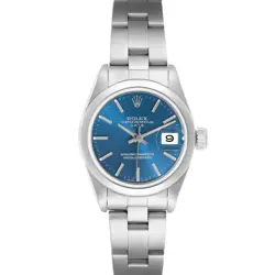 ROLEX DATE BLUE DIAL OYSTER BRACELET AUTOMATIC LADIES WATCH 69160 BOX PAPER