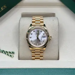 ROLEX LADY-DATEJUST SILVER DIAMOND YELLOW GOLD FLUTED BEZEL PRESIDENT BRACELET