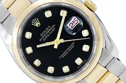 Rolex 36mm Datejust 18k Gold/Steel Two Tone Watch 116203 Black Diamond Dial 2005