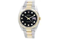 Rolex 36mm Datejust 18k Gold/Steel Two Tone Watch 116203 Black Diamond Dial 2005