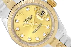 ROLEX 26MM DATEJUST 18K YELLOW GOLD/STEEL WATCH CHAMPAGNE DIAMOND DIAL 79163