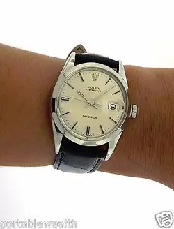 ⌚ Rolex 34mm Precision Date 6694 Stainless Watch New Crocodile Band Mechanical