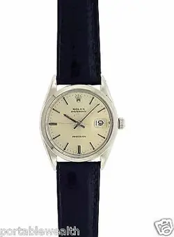 ⌚ Rolex 34mm Precision Date 6694 Stainless Watch New Crocodile Band Mechanical