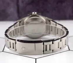 Rolex 34mm Oyster Perpetual Grey Diamond Dial Engine Turned Steel Watch 14010