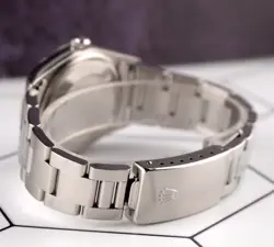 Rolex 34mm Oyster Perpetual Grey Diamond Dial Engine Turned Steel Watch 14010