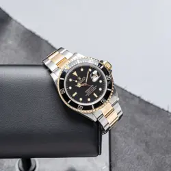 1984 ROLEX 18K TT MEN'S BLACK SUBMARINER 40MM 16803 WATCH ONLY