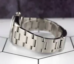 Rolex 34mm Oyster Perpetual Baby Blue Diamond Dial Engine Turned Watch 14010