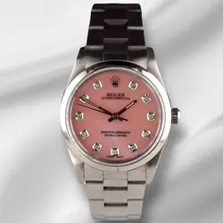 ROLEX 34MM OYSTER PERPETUAL PINK MOP DIAL STAINLESS STEEL WATCH 14010
