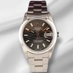 ROLEX DATE 34MM LADIES GREY MOTIF DIAL SMOOTH OYSTER STEEL WATCH 15010