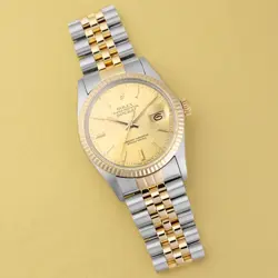 ROLEX DATEJUST 36 16013 WRISTWATCH, STEEL & YELLOW GOLD, CHAMPAGNE DIAL, JUBI...