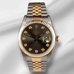 ROLEX DATEJUST 36MM 18K YELLOW GOLD & STEEL FLUTED GREY DIAMOND DIAL WATCH