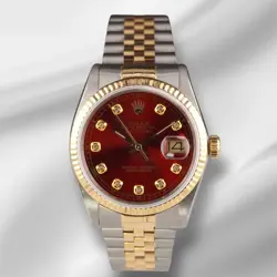 ROLEX DATEJUST 36MM 18K YELLOW GOLD & STEEL FLUTED RED DIAMOND DIAL WATCH