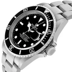 Men's Rolex 40mm Submariner Oyster Date Steel Watch w/Black Dial & Black Bezel.
