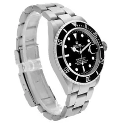Men's Rolex 40mm Submariner Oyster Date Steel Watch w/Black Dial & Black Bezel.