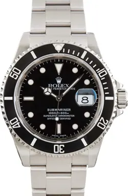 1996 ROLEX SUBMARINER DATE 16610 SILVER OYSTER BRACELET WITH BLACK BEZEL