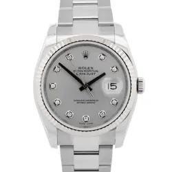 ROLEX DATEJUST SILVER DIAMOND 36MM 18K WHITE GOLD STEEL 116234 WATCH BOX