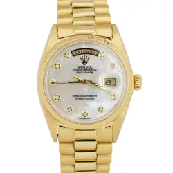 VINTAGE ROLEX DAY-DATE PRESIDENT MOP DIAMOND 36MM FLUTED 18K YELLOW GOLD 1803