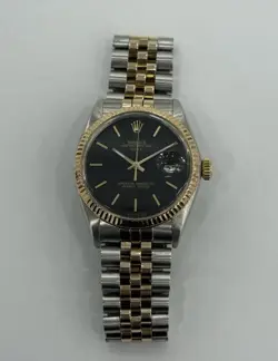ROLEX DATE 1500 OYSTER JUBILEE TWO TONE BRACELET WITH BLACK CUSTOM DIAL