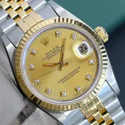 ROLEX DATEJUST MID-SIZE TWO-TONE 18KY & STEEL FACTORY CHAMPAGNE DIAMOND DIAL