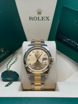 ROLEX DATEJUST 41 CHAMPAGNE DIAMOND DIAL TWO TONE GOLD FLUTED BEZEL OYSTER