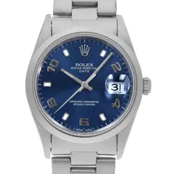 ROLEX OYSTER PERPETUAL DATE 15200 BLUE FLYING ARABIC T NUMBER SECOND HAND MENS