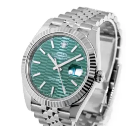 ROLEX DATEJUST 41MM STEEL GREEN MOTIF INDEX DIAL WHITE GOLD FLUTED BEZEL 126334