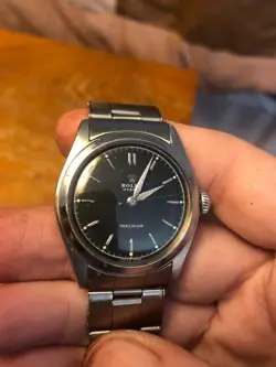 1951 ROLEX OYSTER PRECISION 34MM STAINLESS STEEL WATCH - MANUAL WIND REF. 6082