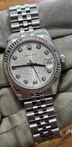 ROLEX 178274 DATEJUST SILVER JUBILEE DIAMOND DIAL 31MM WHITE GOLD BEZEL WATCH