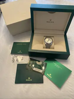 ROLEX MEN'S DATEJUST 41MM SILVER STICK DIAL SMOOTH BEZEL STEEL WATCH JUBILEE