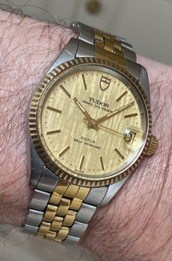 TUDOR (ROLEX) PRINCE OYSTERDATE AUTO 18K YELLOW GOLD BEZEL 32 MID-SIZED
