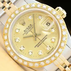 ROLEX LADIES DATEJUST CHAMPAGNE DIAMOND 18K YELLOW GOLD & STEEL WATCH 69173