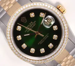 ROLEX DATEJUST TWO TONE 36MM STEEL 18K DIAMOND BEZEL-GREEN VIGNETTE DIAMOND DIAL